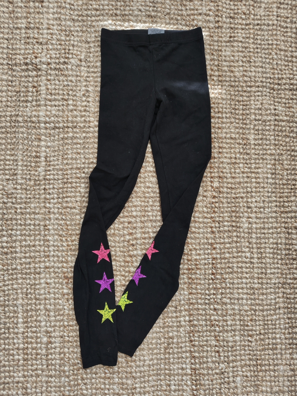 Girls' Black Leggings with Colorful Star Accents
